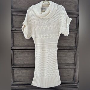 bebe Sweater Dress EUC Cream Cable Knit Y2k Turtleneck Cowl Neck